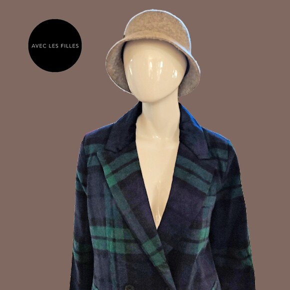 AVEC LES FILLES NEW Preppy Plaid Velour Collar Double Breast Jacket M - Picture 8 of 11